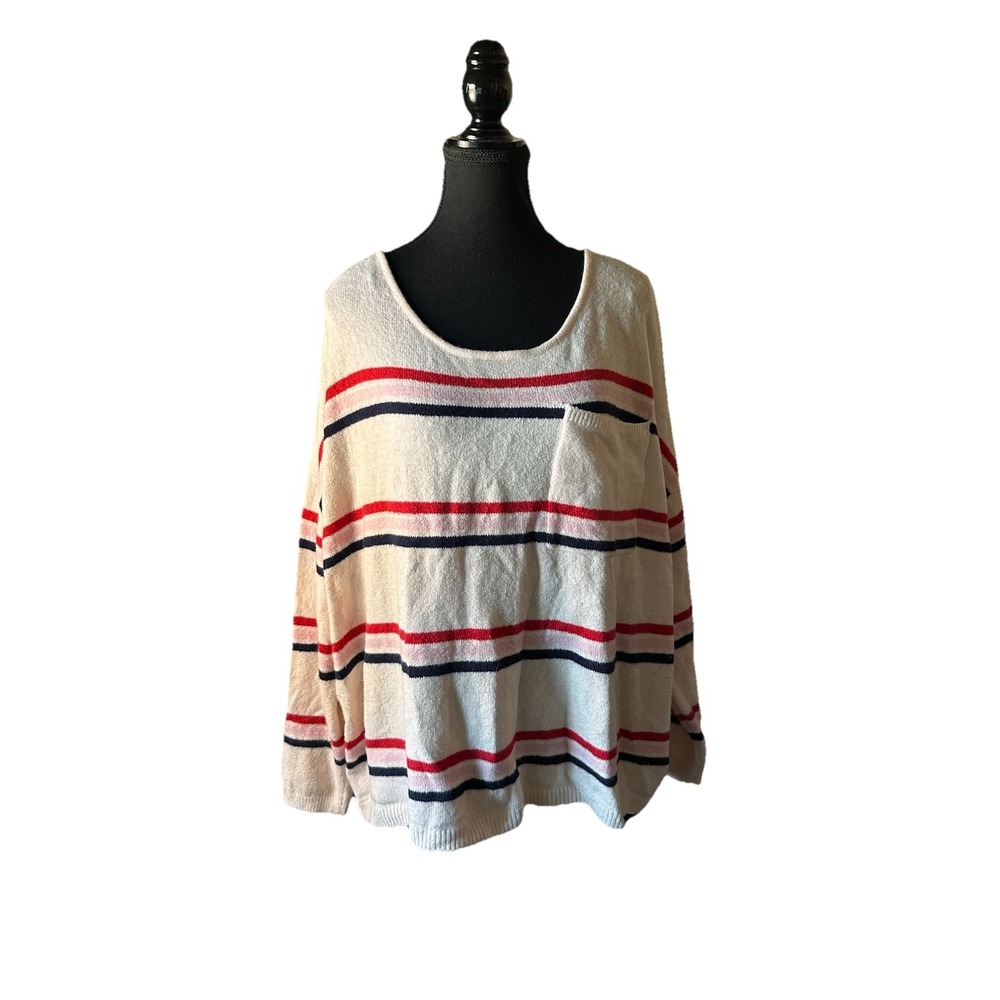 PopSugar‎  Women's Striped Sweater Size XL Retro Pink Red Blue Oversized